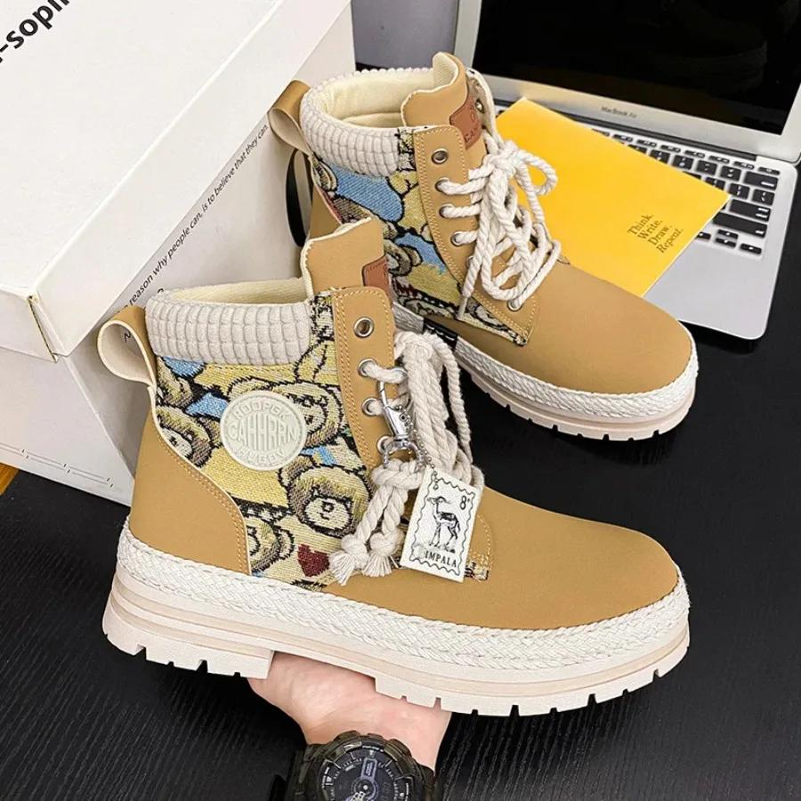 2025 High top casual sports shoes men's new thick sole breathable increase fashion casual vulcanized shoes men's naked boots