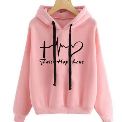 Streetwear Hoodie Heart Print Letters Spring Autumn Pure Color All Match Sweatshirt for Daily Wear