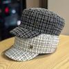 Korean Style Fashionable Small Fragrant Style Flat Top Navy Hat Fashionable Face Small Autumn and Winter Retro Plaid Beret Hat Female Celebrity Style