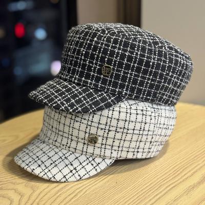 Korean Style Fashionable Small Fragrant Style Flat Top Navy Hat Fashionable Face Small Autumn and Winter Retro Plaid Beret Hat Female Celebrity Style