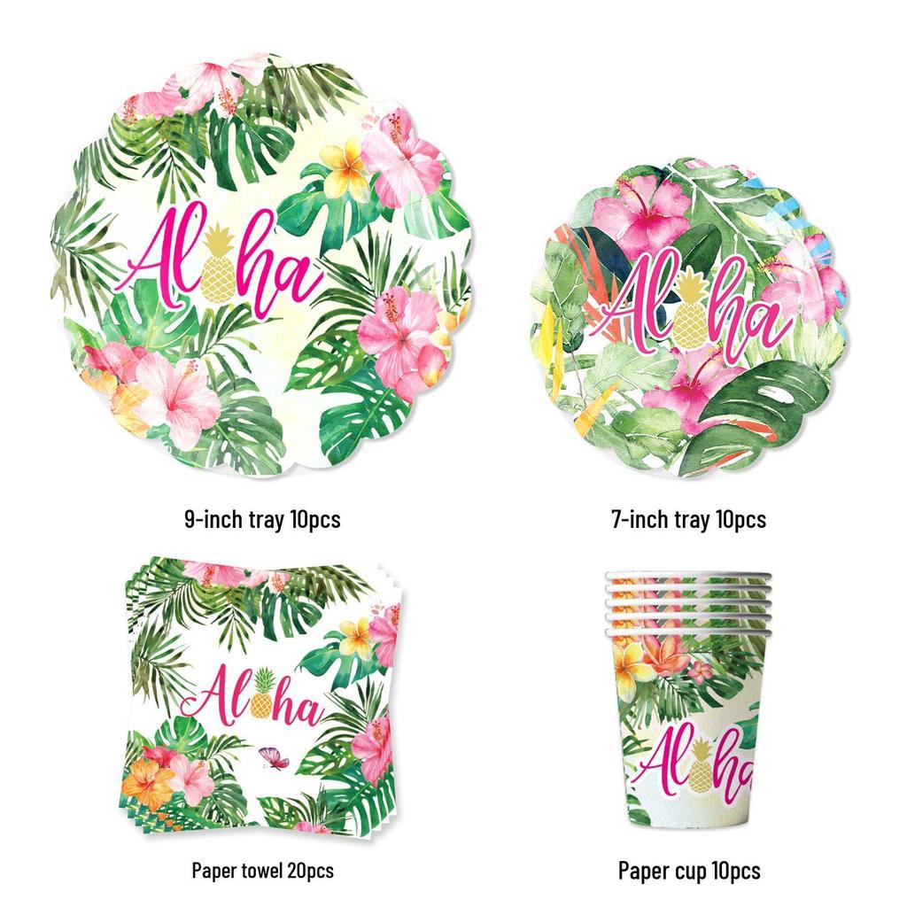 Hawaii Flamingo Summer Party Paper Tableware Set: Plates, Cups, Napkins, Tablecloth, Cutlery