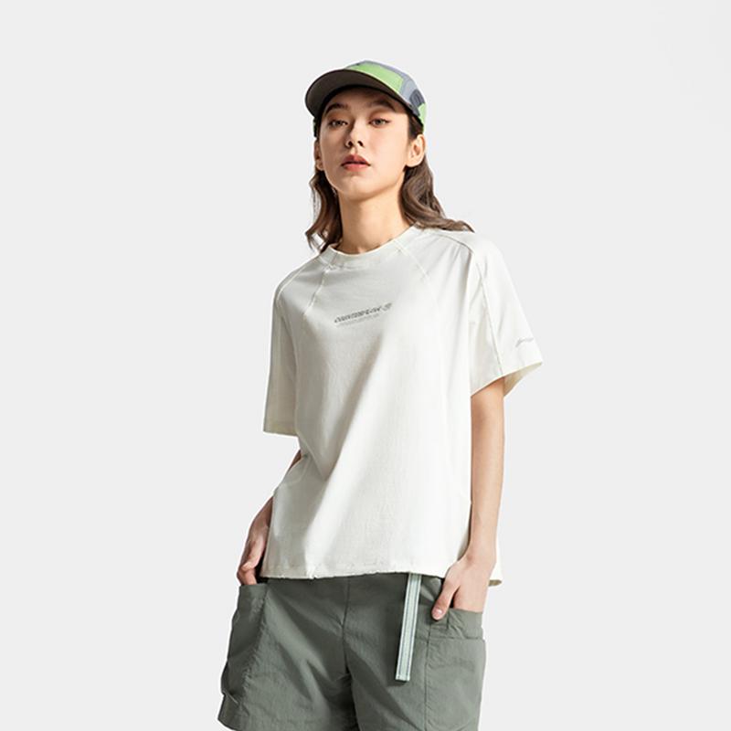 Li Ning CF Pure Color Cool Comfort Sun Protection Quick Dry Short Sleeve T-Shirt Women T-Shirt Off-White ATSV194-2