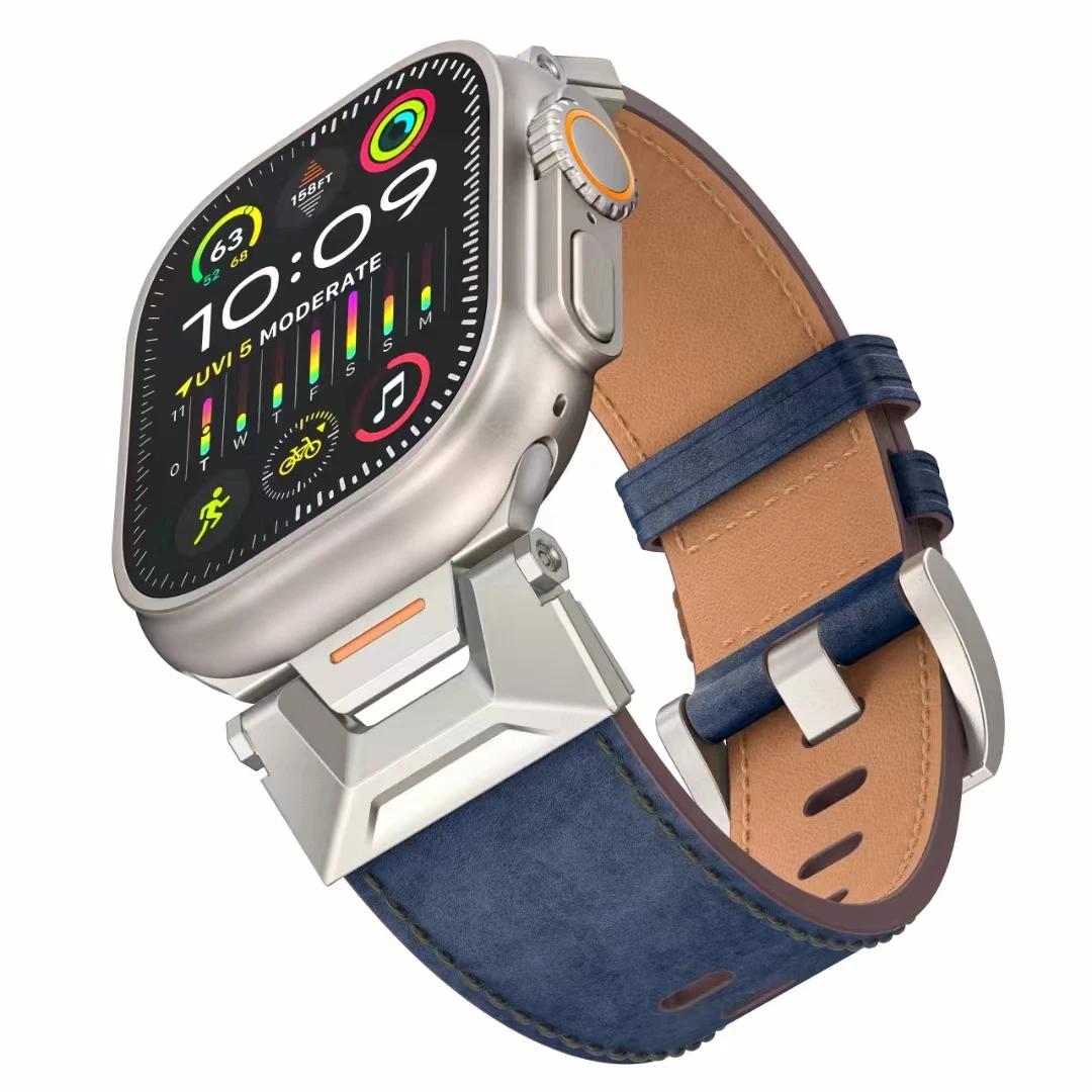 

Leather Strap for Apple Watch Ultra 3/2 49mm Series 46mm 45mm 44mm High-end Wristband Correa iWatch Ultra 11 10 9 8 7 6 SE Band S11-10 46mm 44 45mm синій