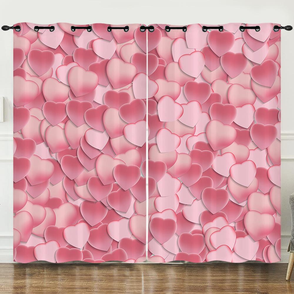Curtains Full Screen Love Romantic 3D Digital Printing Blackout Curtain Punching