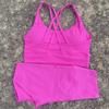 Lulu Women's Nude Yoga Short Set with Cross-Back Sports Bra