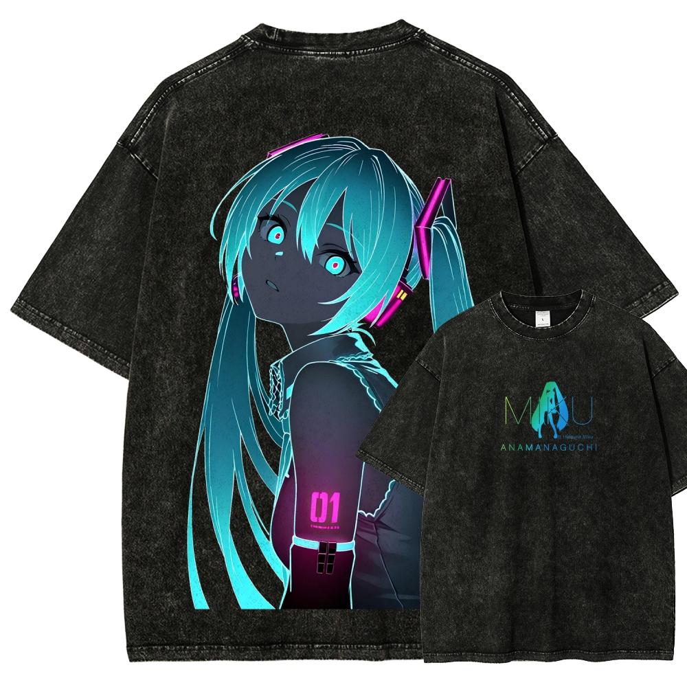 T-shirt Lavé Amoureux d'Anime Hatsune Miku Vêtement toute l'année haute qualité personnalité Vêtements Grande Taille Unisexe Nouveau Modèle T-shirt Couples