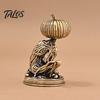Brass Pumpkin Monsters Ornaments Solid Figurine, Distressed Statue, Vintage Skeleton Mini Figurines Sculpture for Halloween Home Office Table Holiday