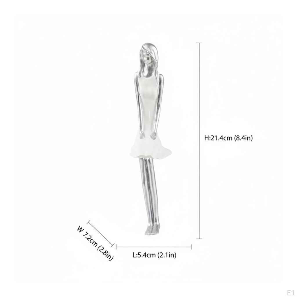 Shelf Sitter Resin Desktop Figurine SilverWhite Sitting Figure for Home Display Girl