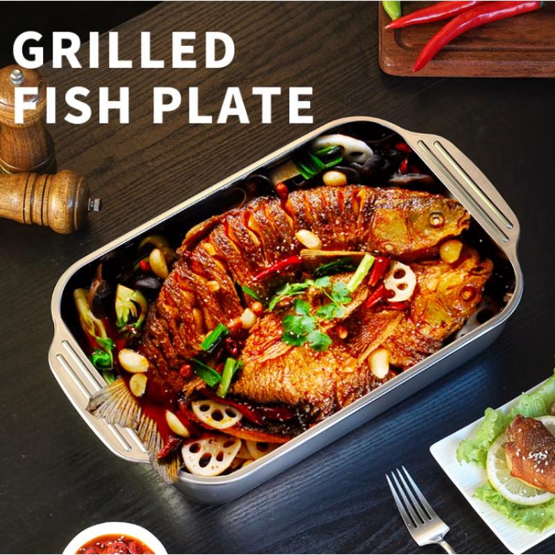 Stainless Steel Grilled Fish Plate with Lid