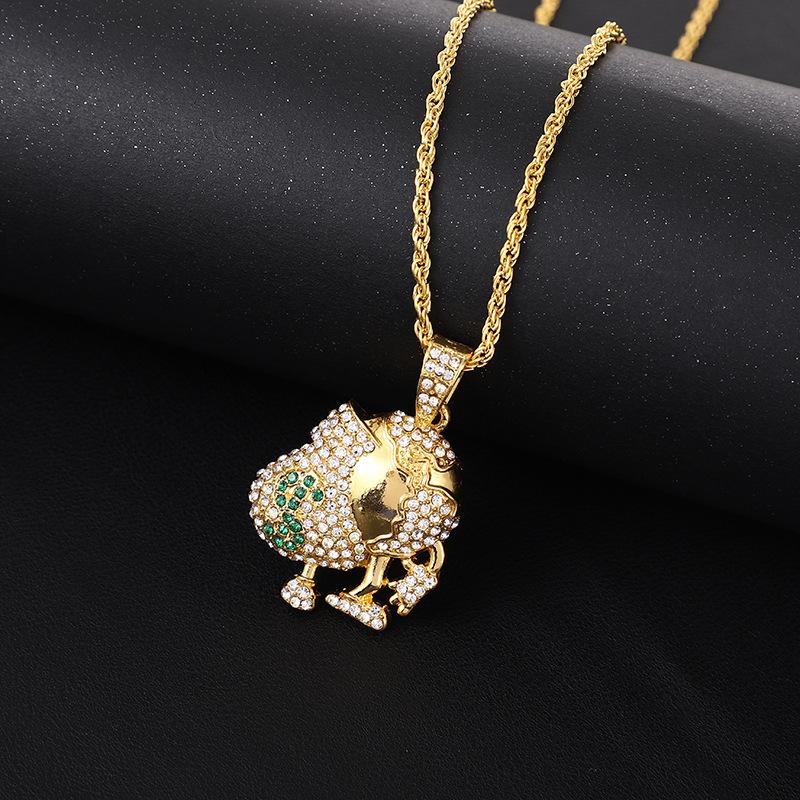 European and American New Fashionable Cartoon Character Money Bag Pendant Creative Trendy Artificial Zircon Necklace