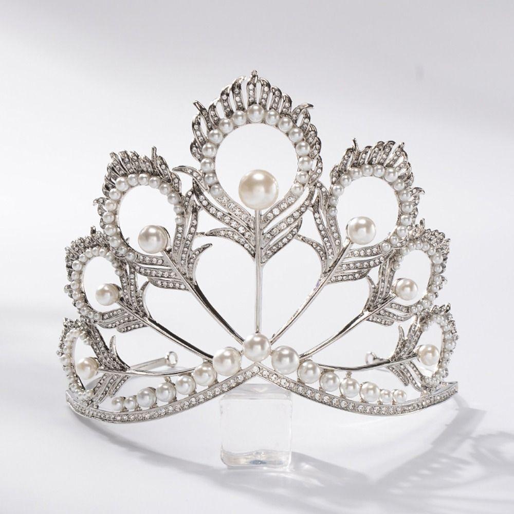 Head Accessories Crystal Pearl Headband Round Pearl Crown Jewelry Headpiece Miss Universe