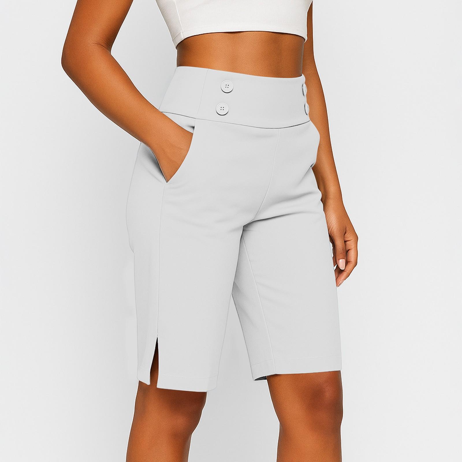 

Женские укороченные брюки, Эластичные тренировочные брюки для йоги длиной до колена, Повседневные эластичные брюки с карманами, Брюки для бега XL белый