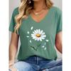 Women's V-Neck T-Shirt Flowers Print Tees Summer Short Sleeve Top Casual