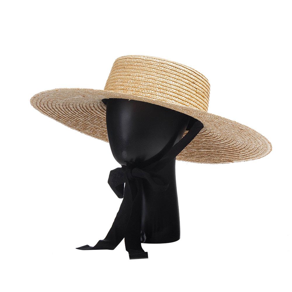 Summer new retro concave shape, enlarged head circumference cm, plus large brim straw, flat top straw hat, sun protection, sun hat