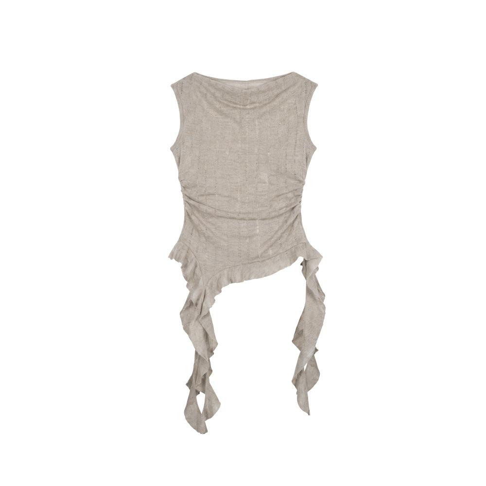 HeyHenry Ribbed Waist-Cinching Pleated Vest - American Style Sleeveless Top for Women