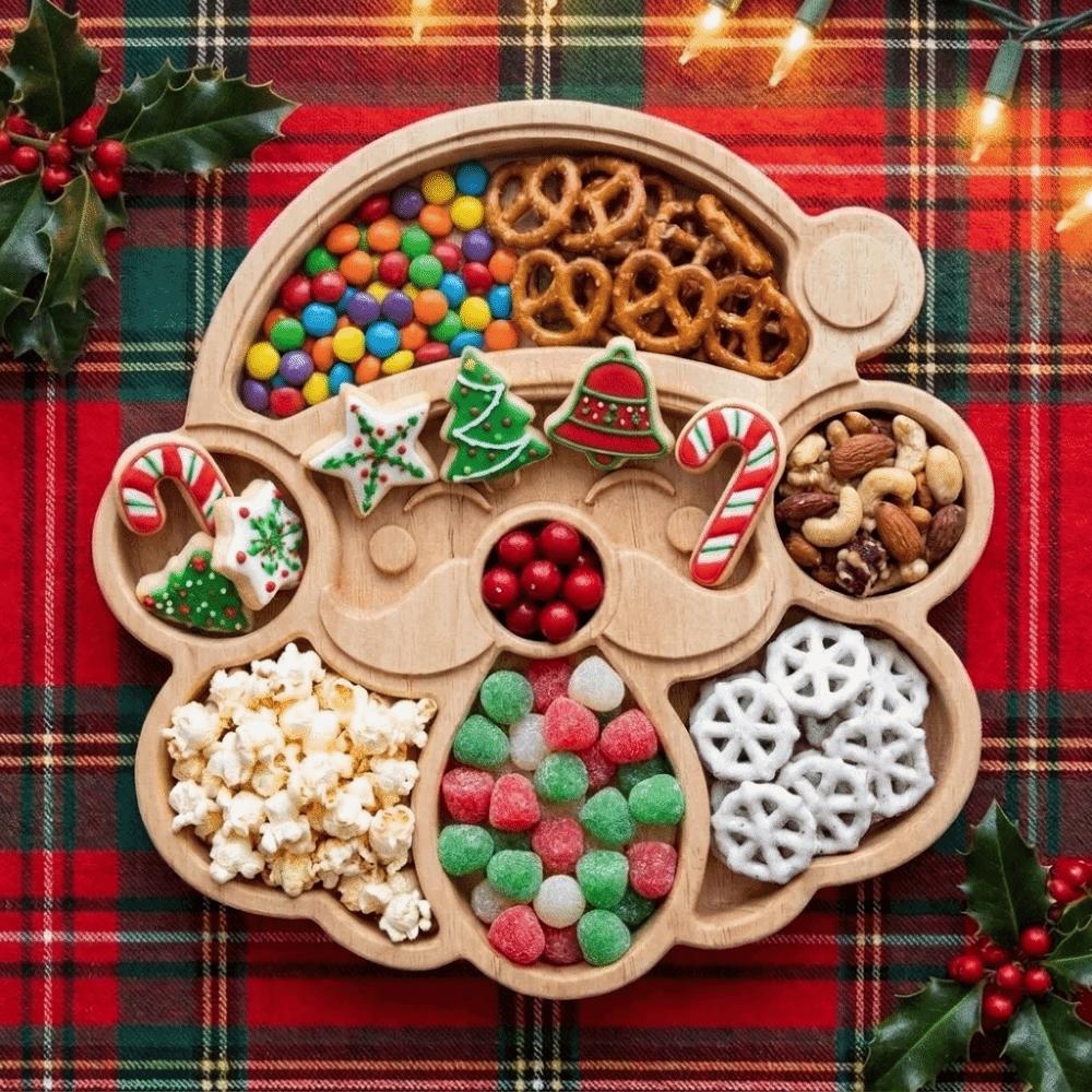 Hölzernes Weihnachtsbaum Serviertablett Nikolausform Wiederverwendbare unterteilte Snackplatte Unterteilte festliche Lebensmittelaufbewahrungsteller Silvester