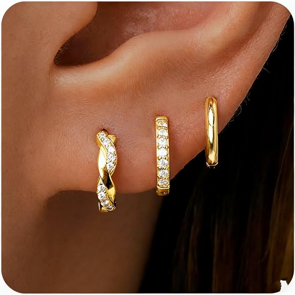 3 piece set Women's Hypoallergenic 14K Gold Plated Zircon Stud Earrings for Women Cartilage Multiple Ear Piercing Jewelry Gifts