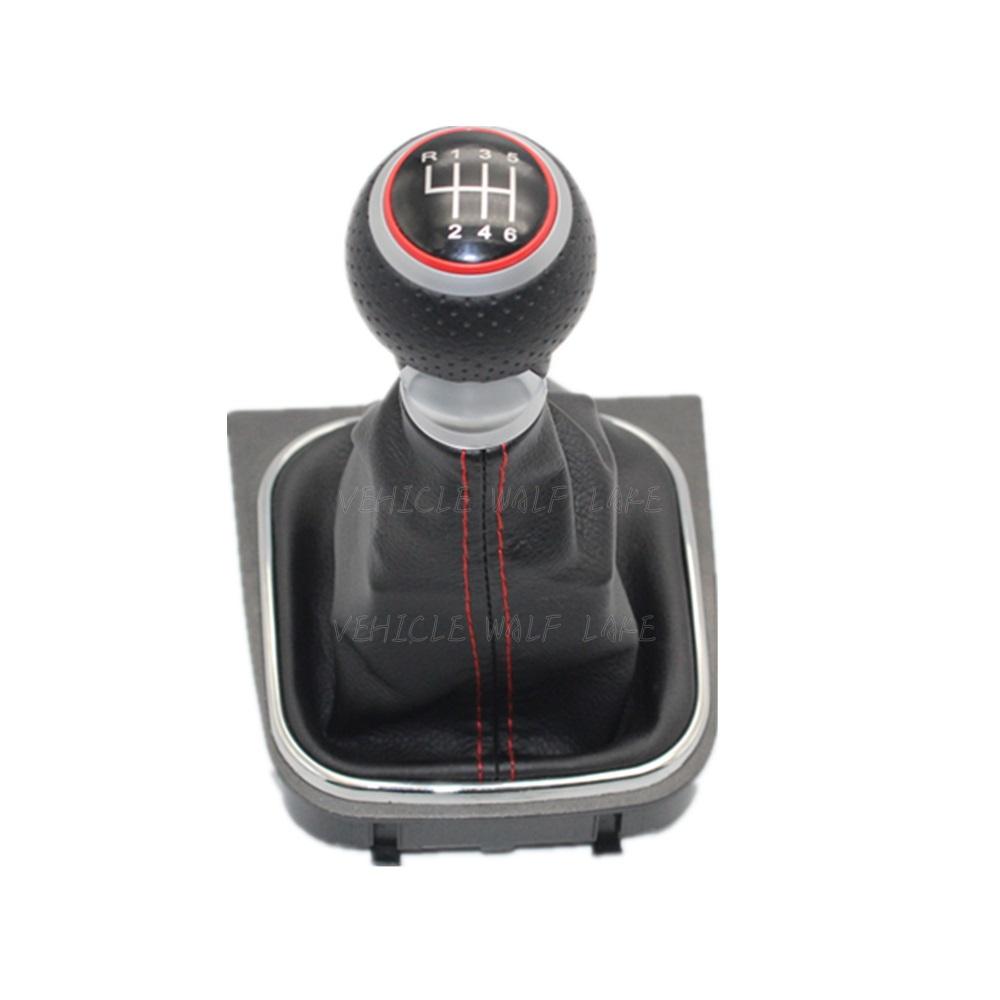 For VW Scirocco 2009 2010 2011 2012 2013 2014 Car-Stying 6 Speed Car Stick Gear Shift Knob With Leather Boot Red Line