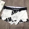 Men's Boxer Briefs with Wide Waistband Mid-rise Patchwork Color Letter Print U-convex Shorts Breathable Sport Panties