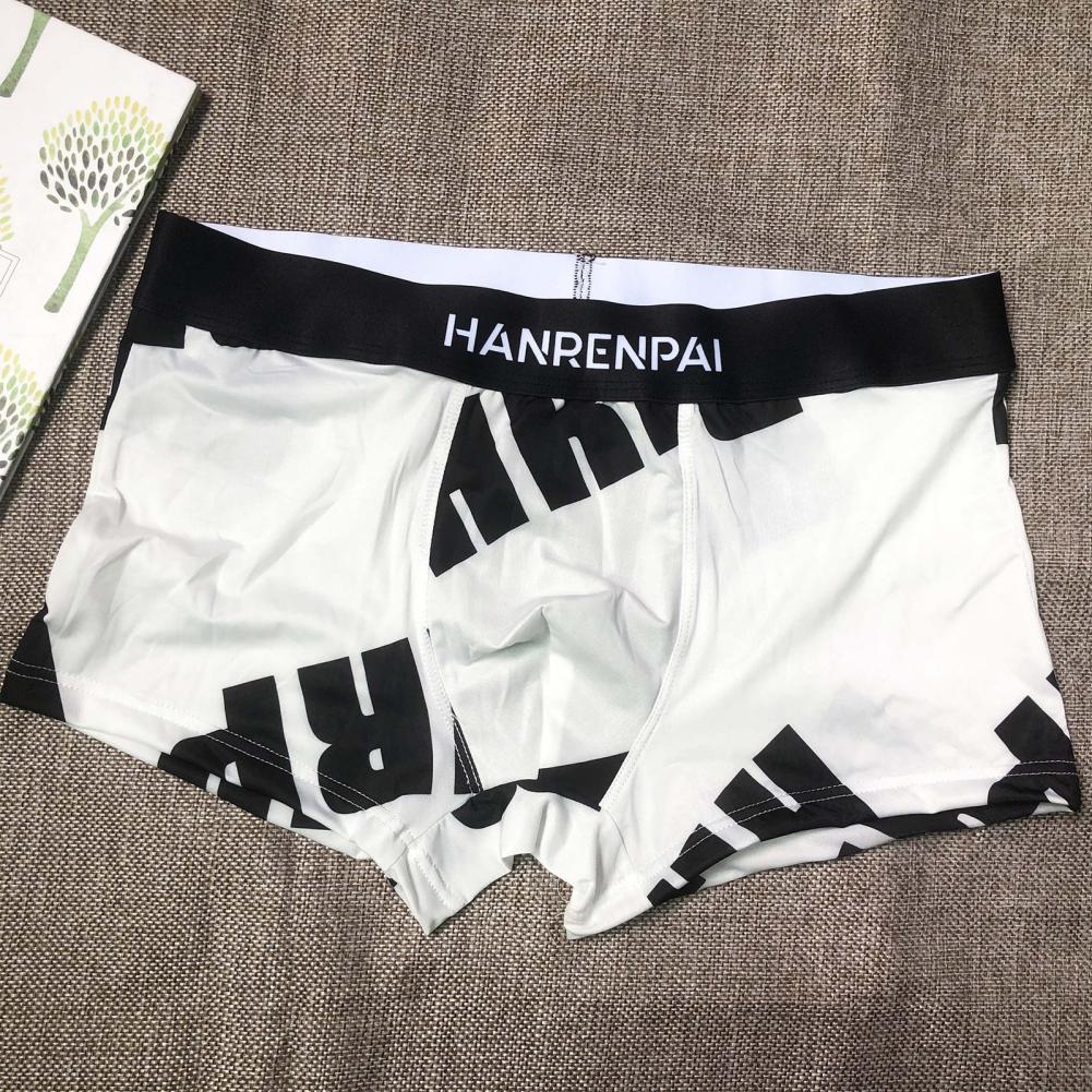 Men's Boxer Briefs with Wide Waistband Mid-rise Patchwork Color Letter Print U-convex Shorts Breathable Sport Panties