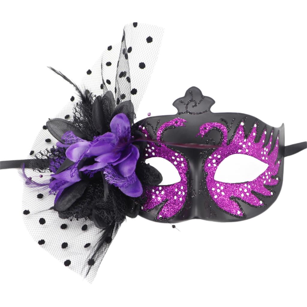 Feathered Masquerade Mask Halloween Party Eye Mask Flower Decoration Masquerade Half Face Mask for Women Cosplay