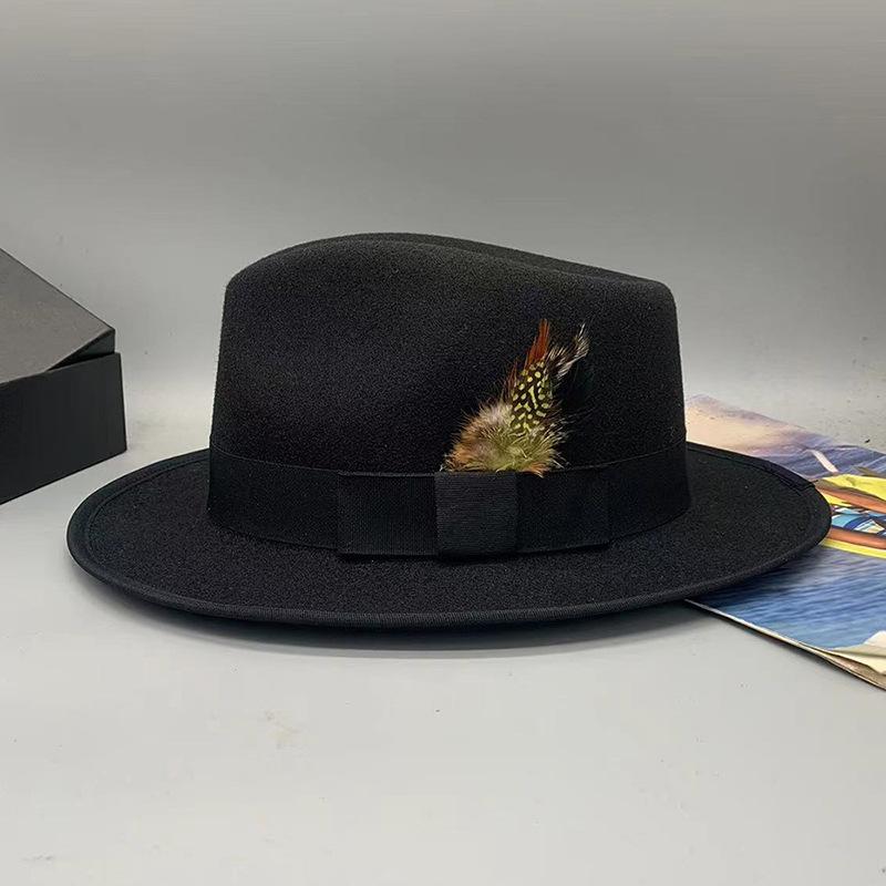 2023 Sombrero Fedora de Lana Sintética para Hombre Mujer Ala Ancha Accesorios de Lazo Pluma Otoño Invierno Caballero Sombrero Panamá Jazz