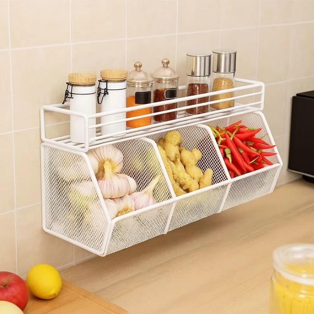 Wall Mounted Vegetable Drainage Basket Carbon Steel Spice Storage Shelf  Kitchen Use