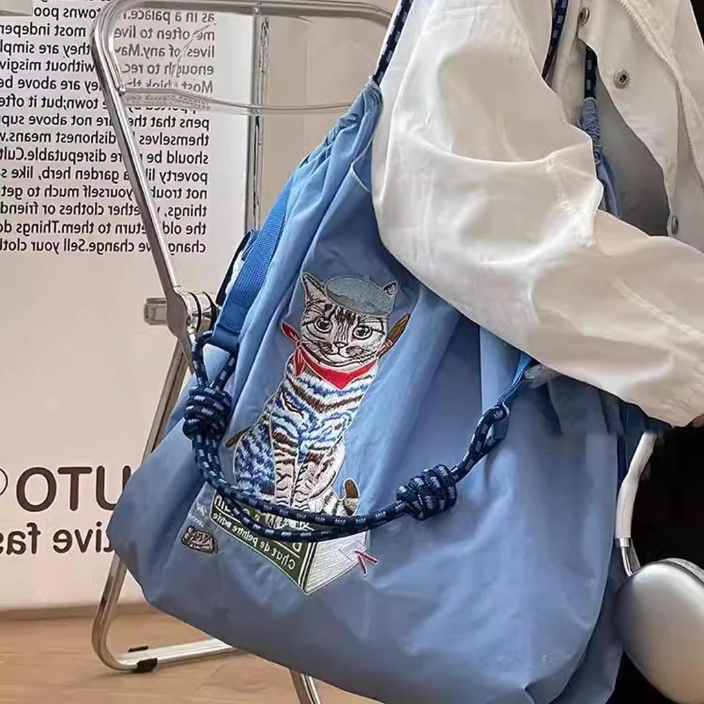 AAGWW Pole and Chain Eco Bag, Tote Bag, Embroidered, Shopping Bag, Travel Bag, Foldable, Storage, Large Tote Bag, Nylon