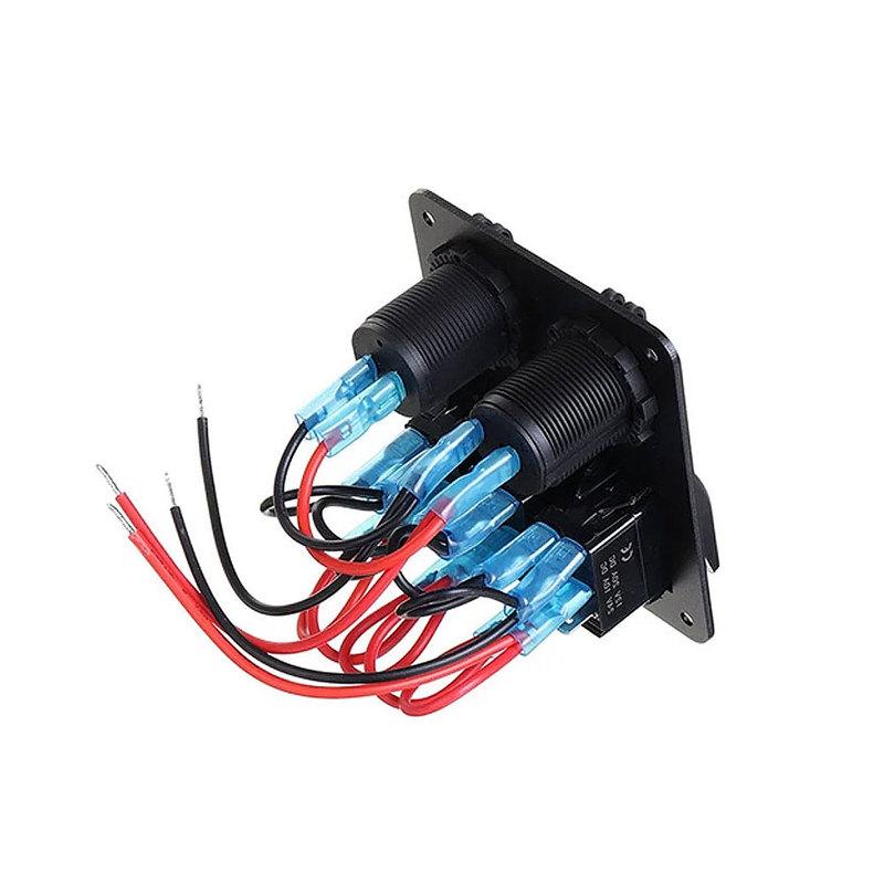 3 Gang 12V/24V LED Rocker Switch Panel Dual USB Port Cigarette Lighter Socket ON Off Switch Panel for Cars Rvs Boats Yachts