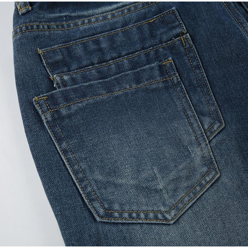 Patchwork Pockets Jeans Korean Fashion Low Rise Casual Straight Denim Pants Distressed Y2k Trousers for Women Basic Solid Color Jean