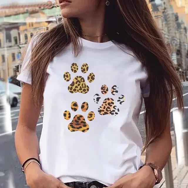 Women T-shirts Love Trend Style Dog Paw Cartoon Animal Pet 90s Summer Graphic Print Female Stylish T Top Shirt Girl Tee T-Shirt