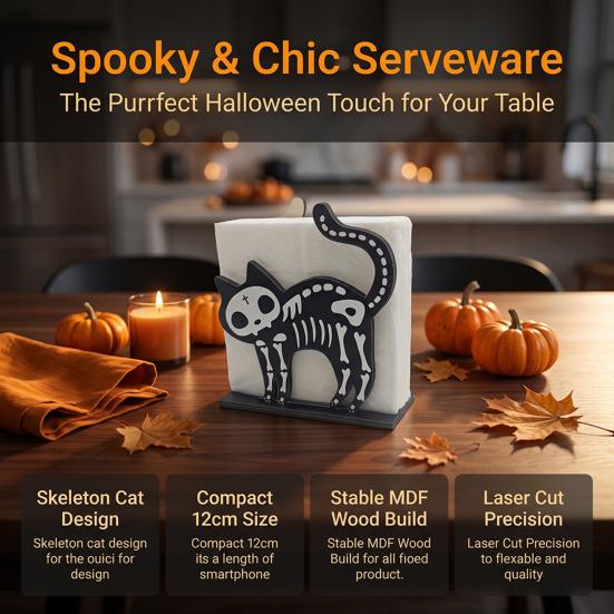 Funny Animal Napkin Storage Halloween Wooden Holder, Skeleton Black Cat Gnome Tissue Rack, Cute Kitchen Counter Accessories Cartoon Tabletop