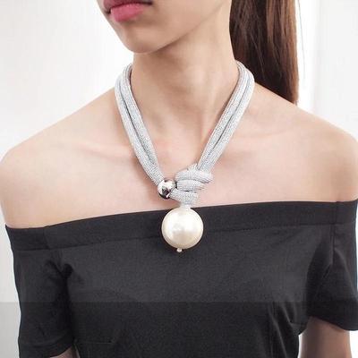Womens Large Imitation Pearl Choker Necklace Fashion Thick Rope Adjustable Pendant Necklace Jewelry Gift