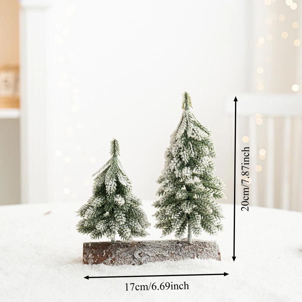 

2/3 шт. маленькая рождественская елка, деревянная подставка, флокированное украшение в виде снежинки, праздничное украшение стола, Other