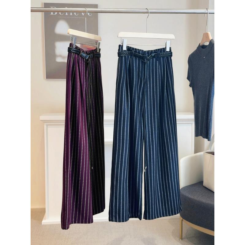 Autumn New Retro Striped Wide-leg Pants Lazy Style Narrow Version Loose and Thin Vertical Straight Casual Pants Women