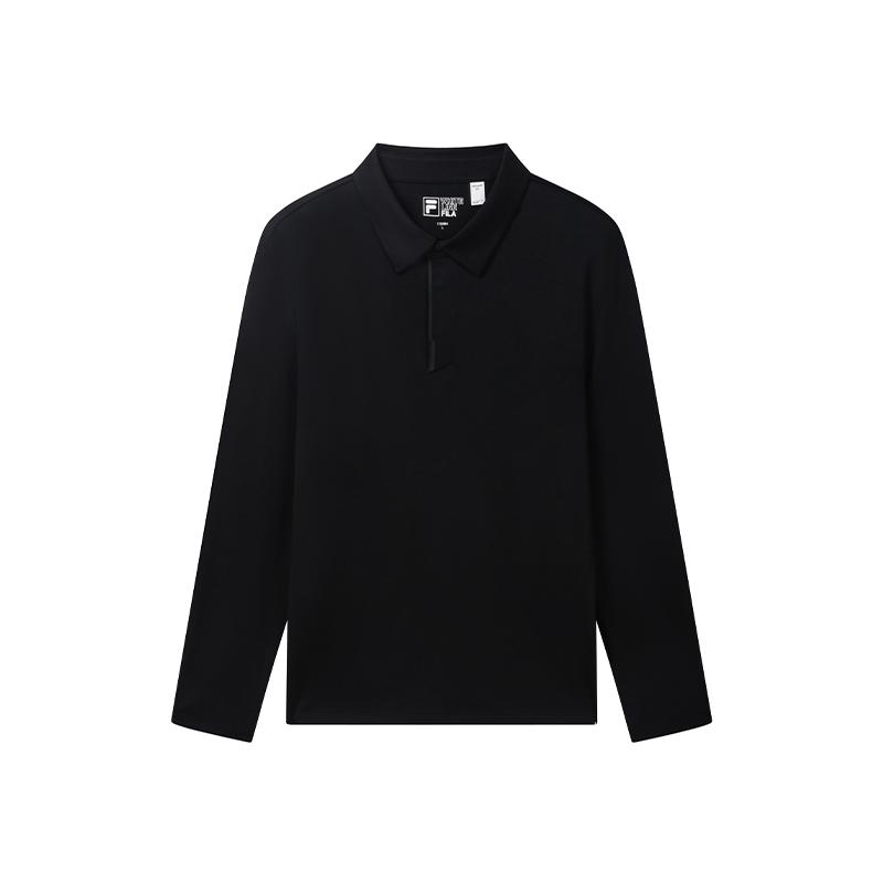 FILA White Fashion Simple Classic Solid Color Comfortable Business Commuting Casual Versatile Long Sleeve Polo Shirt Men tops Black F11M633204FBK