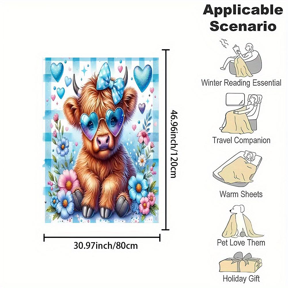 Cartoon Cow Print Flannel Throw Blanket Soft Reversible Machine Washable Couch Bed Office Camping Gift
