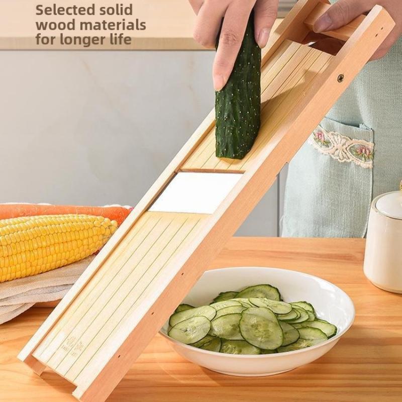Wooden Vegetables Cutter,Adjustable Vegetable 3-7mm Slicer for Potato,Tomato and Onion Cabbage Shredder Chip Fruit Chopper