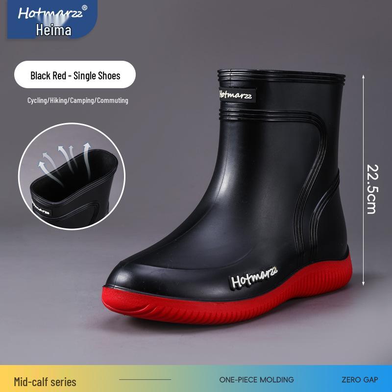 Hotmarzz Black Mameu Men s Mid-Calf Waterproof Non-Slip Rubber Rain Boots 39