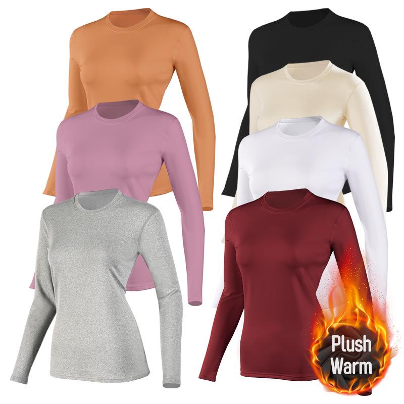 Women's Fleece-Lined Quick-Dry Warm Set: Long-Sleeved Top and Pants for Home & Outdoor Autumn/Winter Fitness