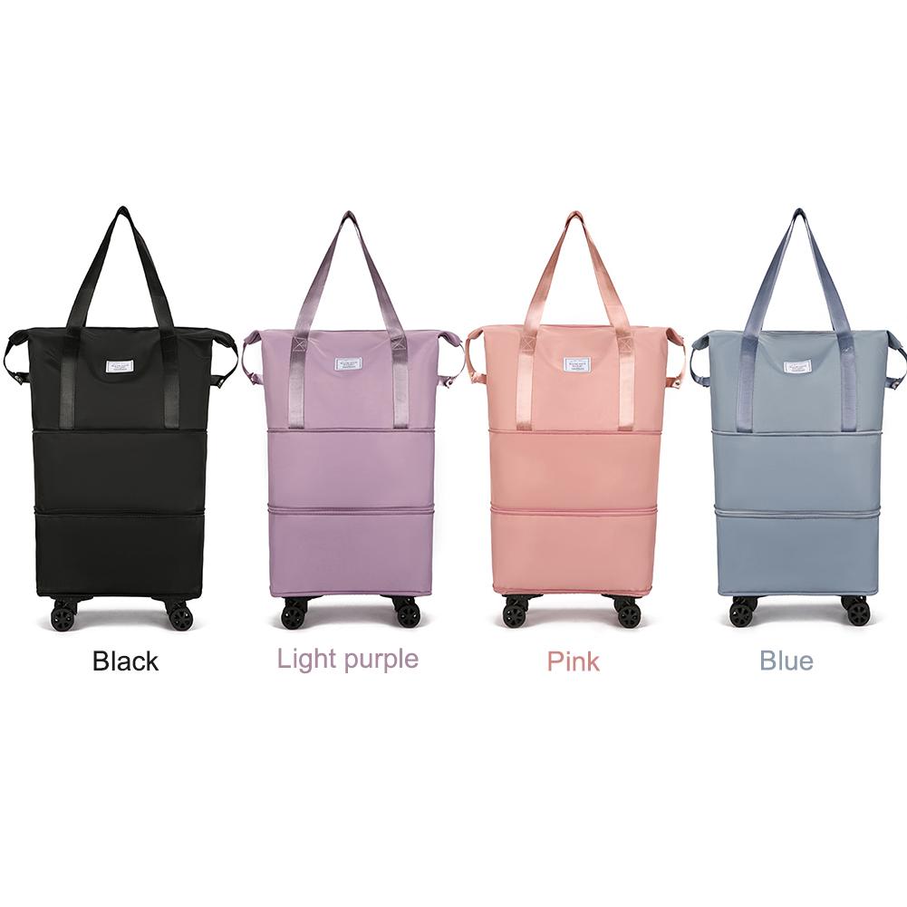 Folding Luggage Bags Expandable Rolling Duffle Pack with Wheel Large Capacity Oxford Clot Dry-Wet Separation Outdoor Weekend Bag