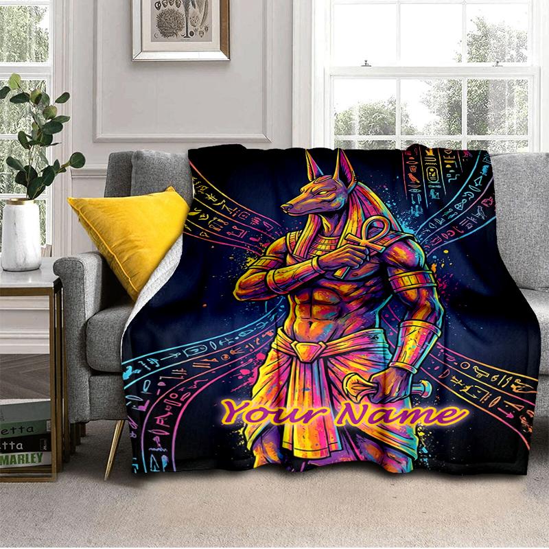 1PC Custom Name Anubis Fusion Artwork flannel blanket versatile,all-season throw suitable for the living room,bedroom,camping,travel,and gift