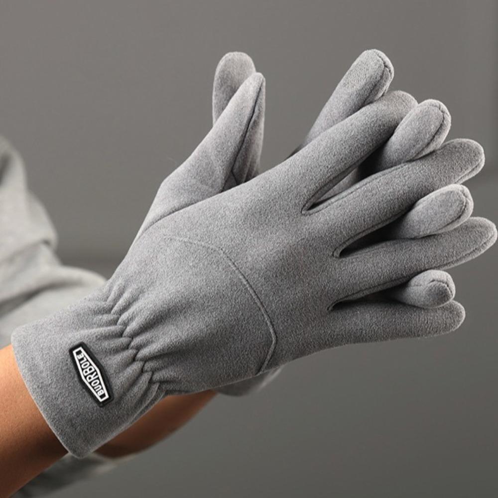 Warm Men Full Finger Mittens Five Finger Thin Fleece Gloves Fleece-lined Gloves  Cycling