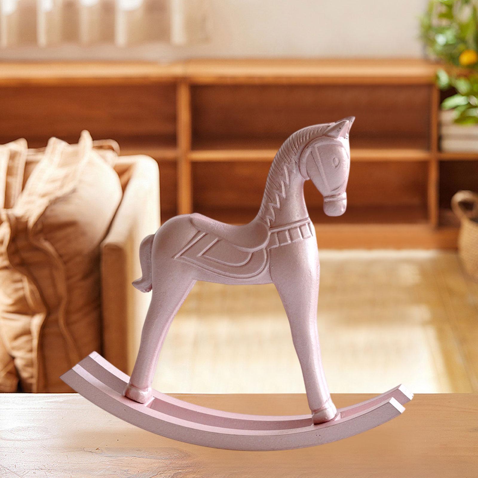 

Wooden Horse Figurine Ornament Office Gift Minimalist Creative Rocking Horse Statue for Shop Bedroom Cabinet Fireplace Garden