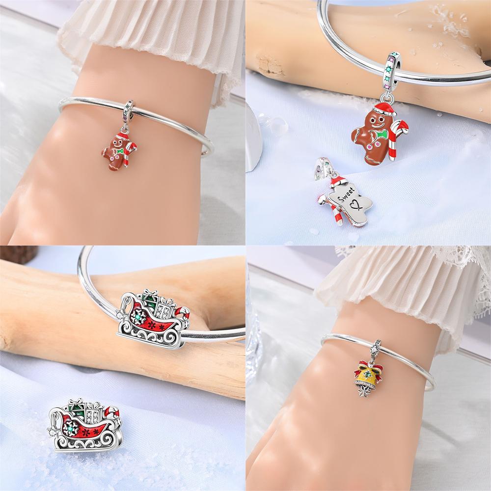 Green Christmas Tree Heart Pendant Blue Socks Original Copper Beads Fit Bracelet Anniversary Fine Gift Accessory Diy