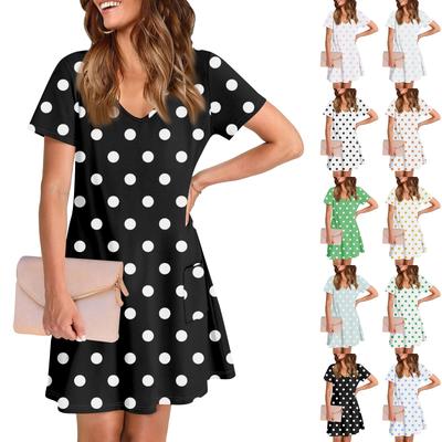 Women's Casual And Fashionable V-neck Short Sleeve Printing Mid Length Dress