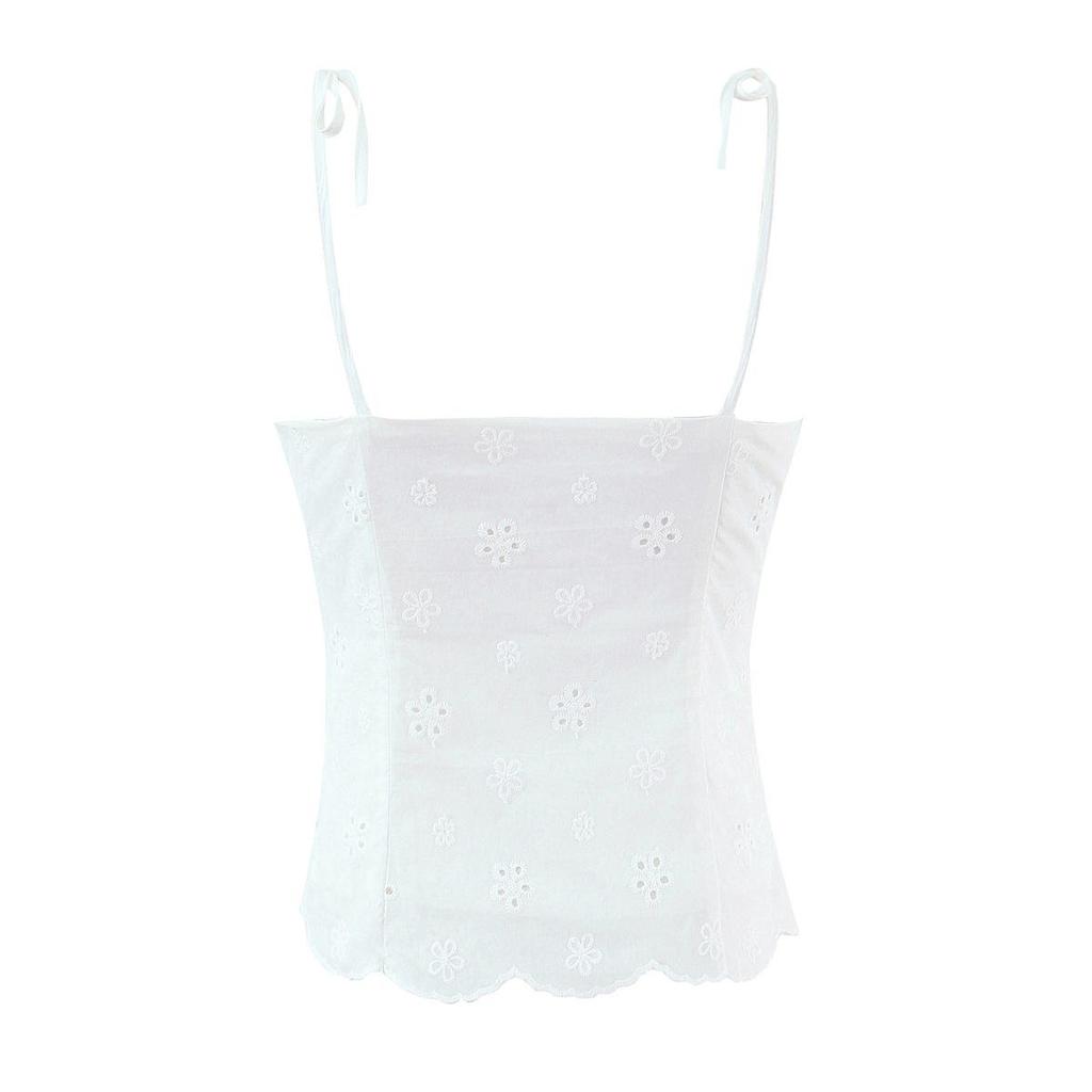 2026 French Style Women's Suit: Embroidered Bandeau Top + Low-Waist Lace-Up Skirt