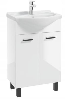 Bathroom Cabinet with Washbasin 55 Cm, Standing, White Gloss, On MEA Legs
