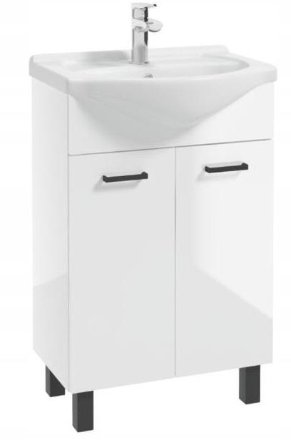 Bathroom cabinet with washbasin 55 cm, standing, white gloss, on MEA legs