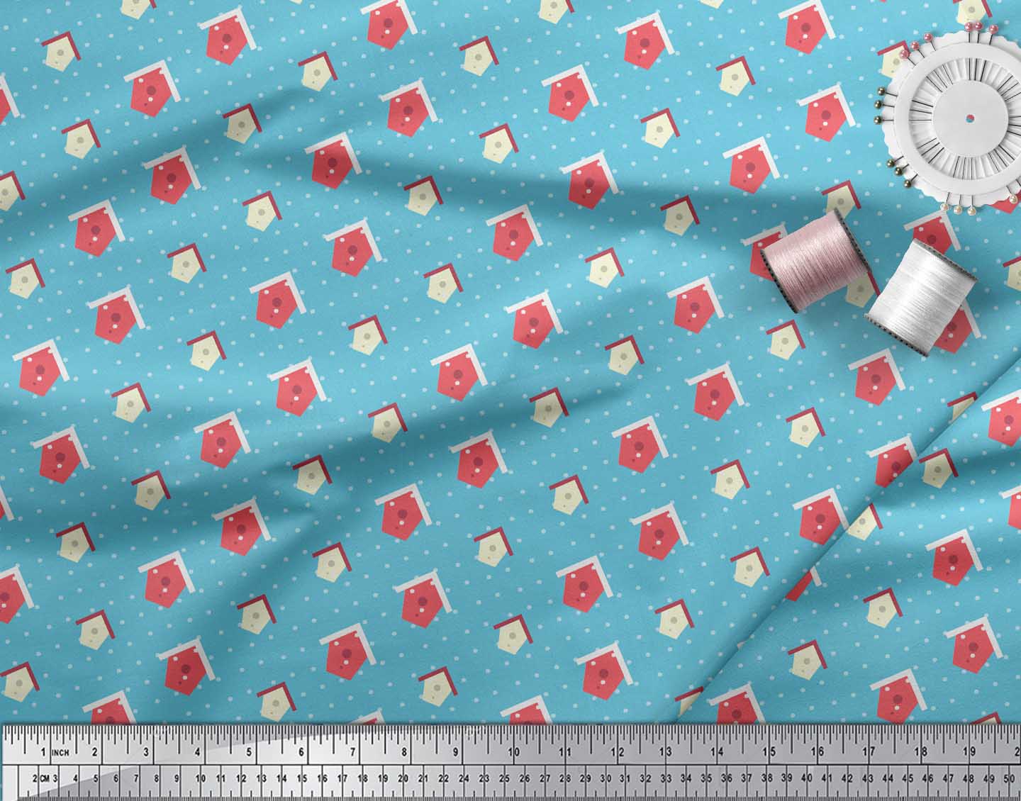 

Чорна японська креп-атласна тканина Soimoi Hut & Dots Decor Fabric Printed meter 42 Inch 42 Inch Wide - Poly Crepe синій